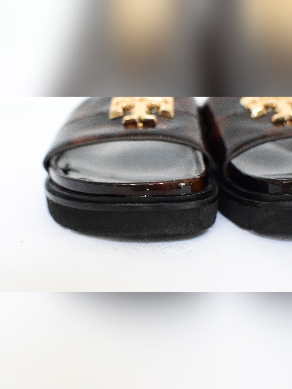 🌸Tory Burch Everly Anatomic Lug Slide Sandals Tortoise Shell Leather Brown Sz 7 - Picture 9 of 16